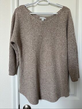 New York & Company Women's Ribbed Scoop Neck Sweater - Taupe Heather